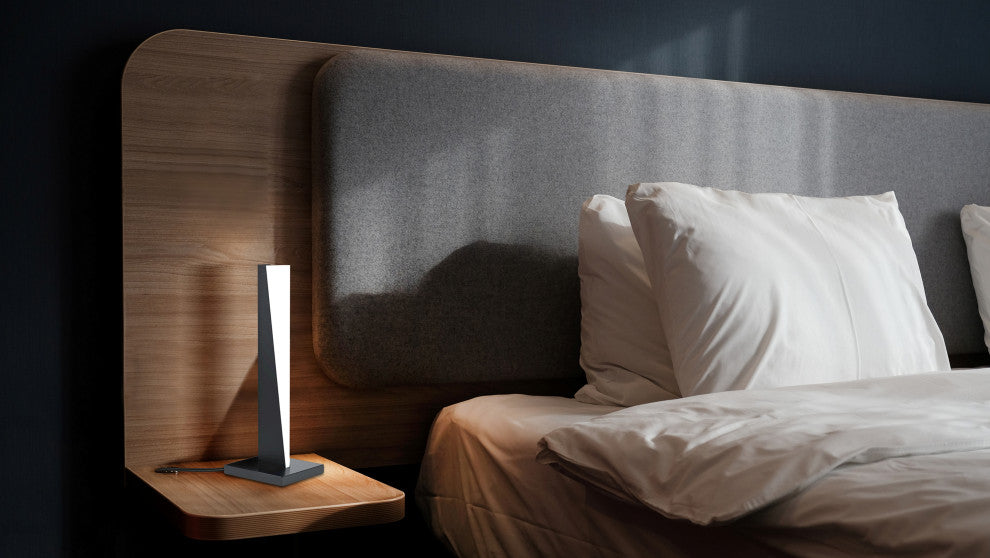 Isidro Table Lamp, 8W Integrated LED, Structured Black, White Acrylic Shade