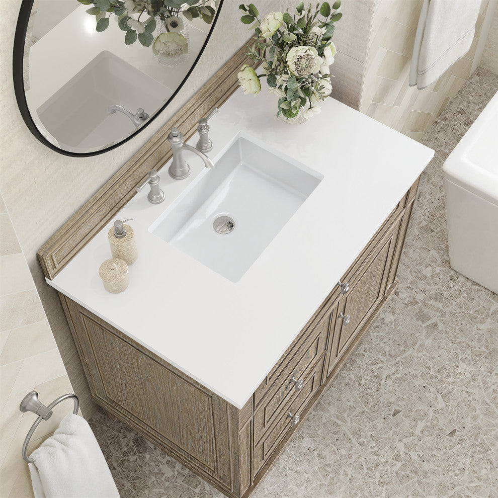 Lorelai 36" Single Vanity, Oak, 3 CM White Zeus Top