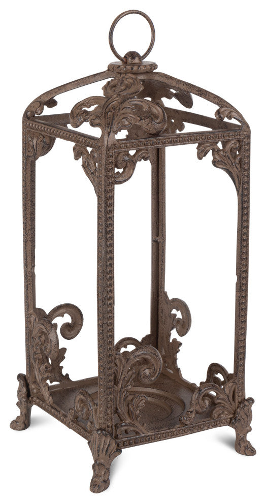 Tall Brown Metal Acanthus Leaf Lantern