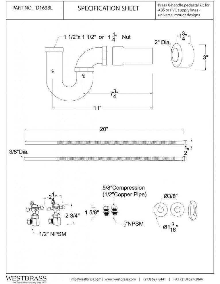 La-Style Pedestal Lavatory Kit - Cross Handles In Polished Brass, Satin Nickel