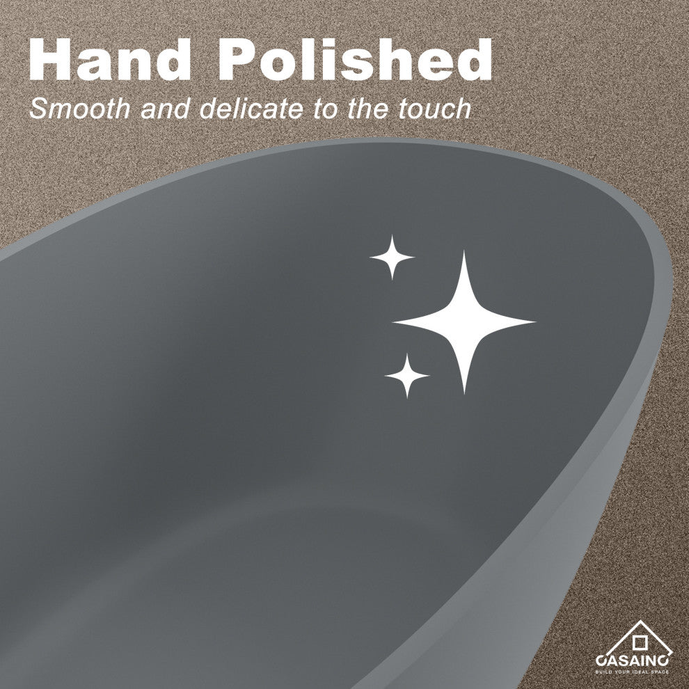 65in Solid Surface Freestanding Bathtub in Matte Black, Matte Grey