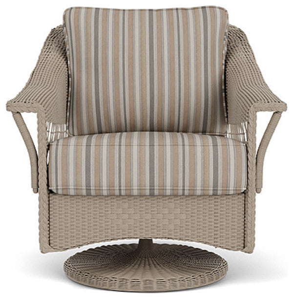 Lloyd Flanders Nantucket Swivel Lounge Chair, French Beige, Purveyor Pewter