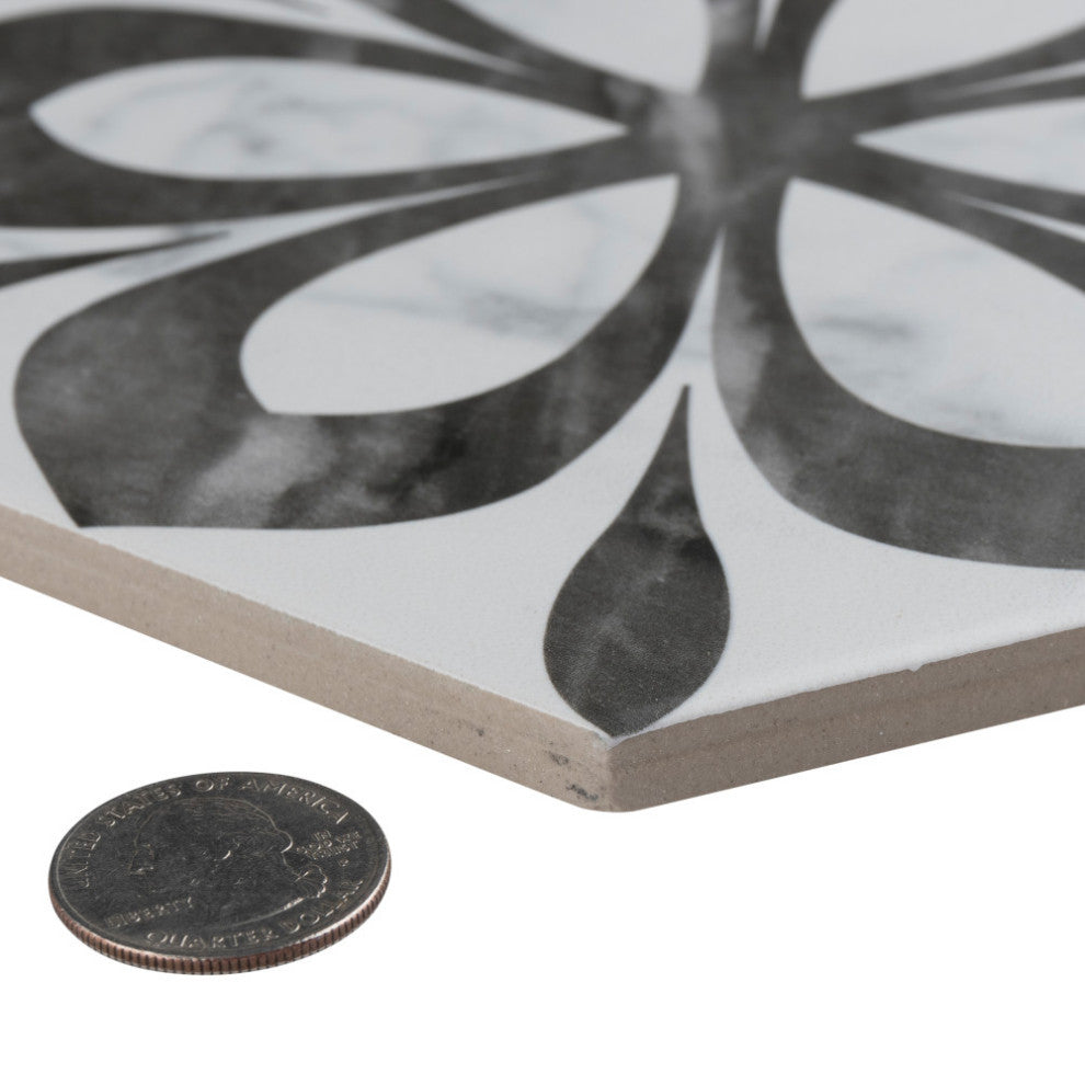 Classico Bardiglio Hexagon Daisy Porcelain Floor and Wall Tile