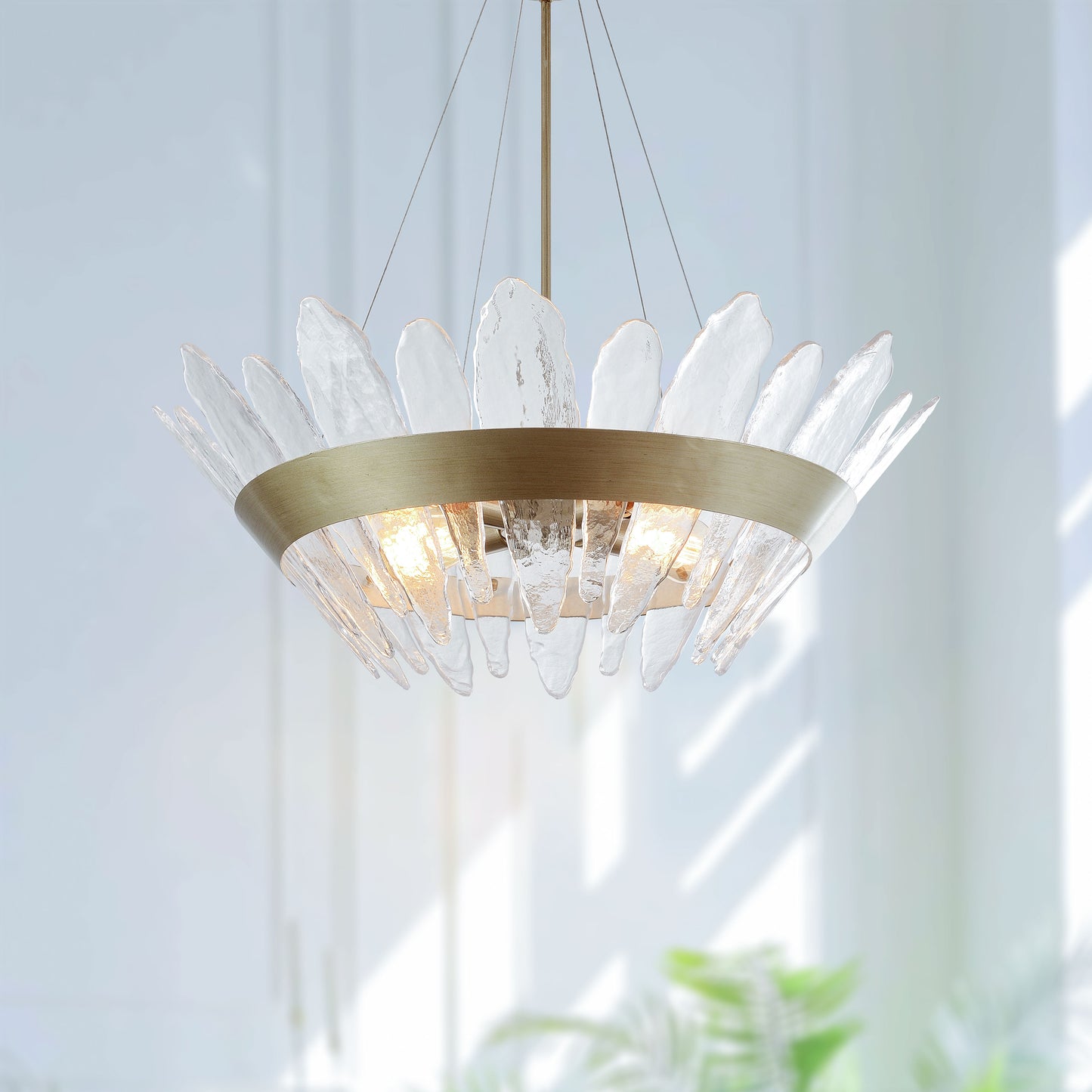 Eva 4-Light 29" Modern Handcrafted Glass Chandelier Brushed Champagne Silver