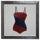 Square Red Bathing Suit With Blue Diagonal Middle, Flat Wide Silver
