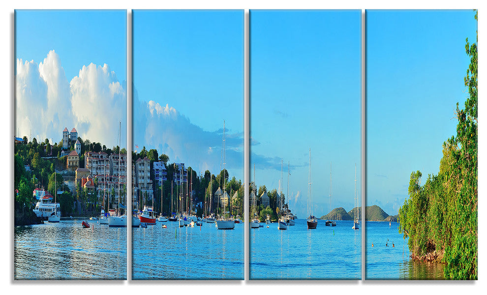 "St John Bay Panoramic View" Seashore Canvas Art, 4 Panels, 48"x28"