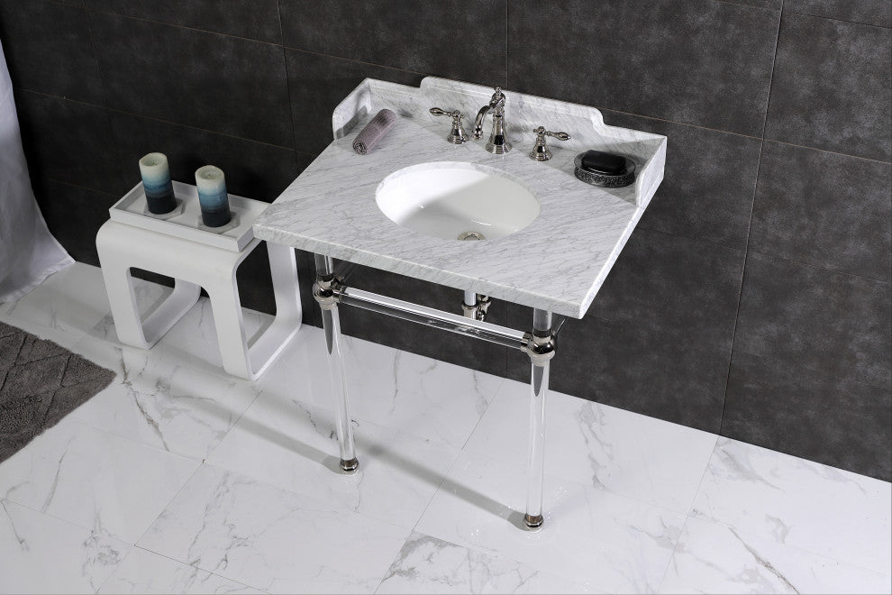 Kingston Brass LMS3030MA6 30" Carrara Marble Console Sink, Acrylic Legs