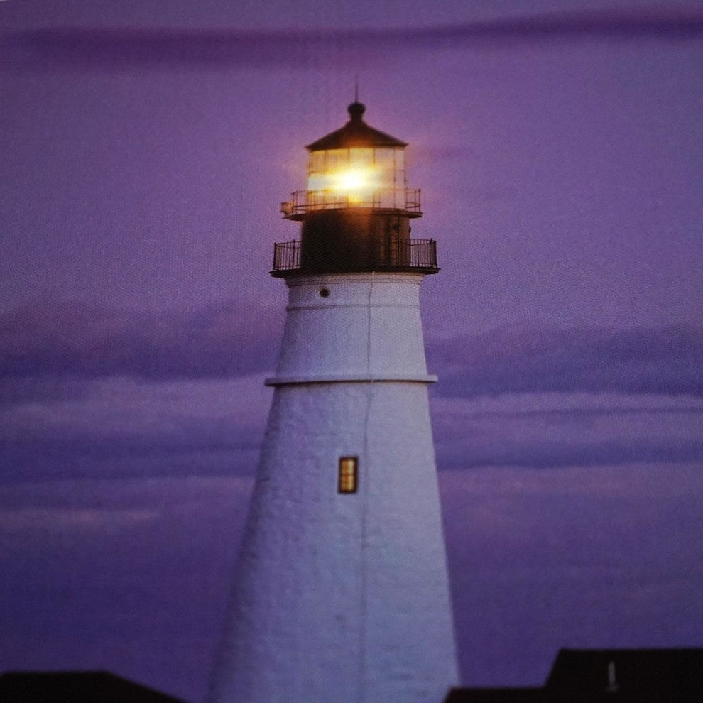 "Coastal Lighthouse Home With Purple Sunset" Canvas Wall Art