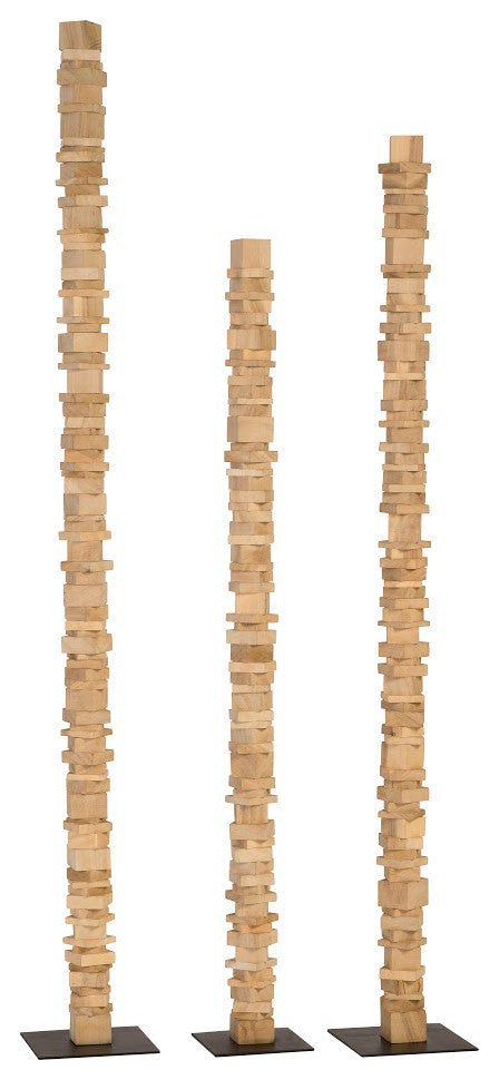 Stacked Wood Floor Sculptures, Bleached, 3-Piece Set