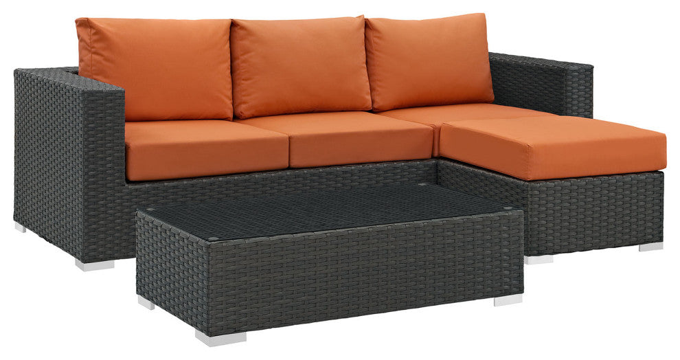 Modway Sojourn 3 Piece Outdoor Patio Sunbrella Sectional Set, Canvas Tuscan