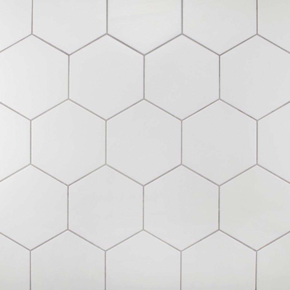 Textile Hex Porcelain Floor and Wall Tile, White