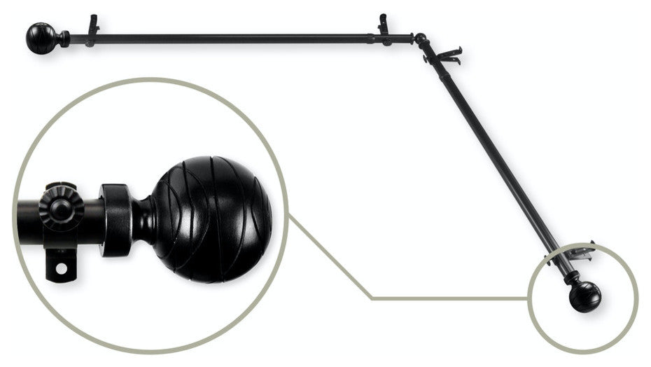 Arman Corner Window Curtain Rod, Black, 48"-84"