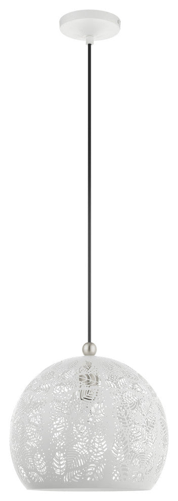 Livex Lighting Chantilly 1 Light White With Brushed Nickel Accents Small Pendant