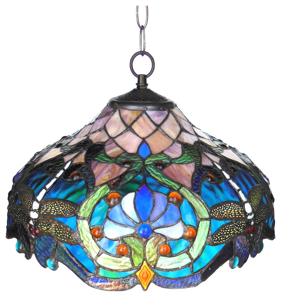 LYDIA Tiffany-style 2 Light Victorian Ceiling Pendant Fixture 17inches Shade