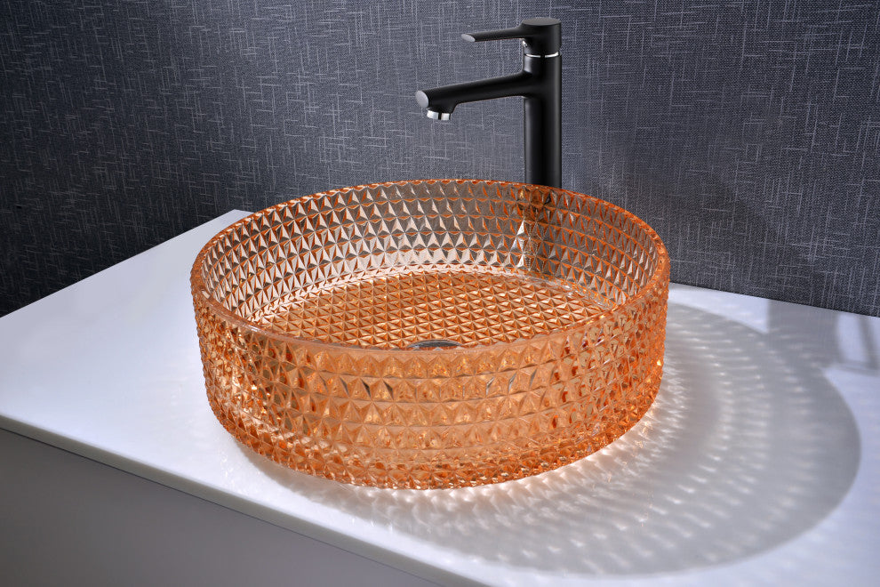 CastelloUSA Scotch Round Glass Crystal Bathroom Vessel Sink Basin, Orange, 16"