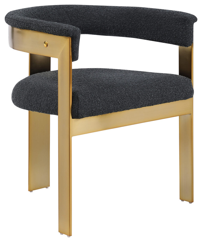 Romeo Upholstered Dining Chair, Set of 2, Black, Boucle Fabric, Brushed Gold