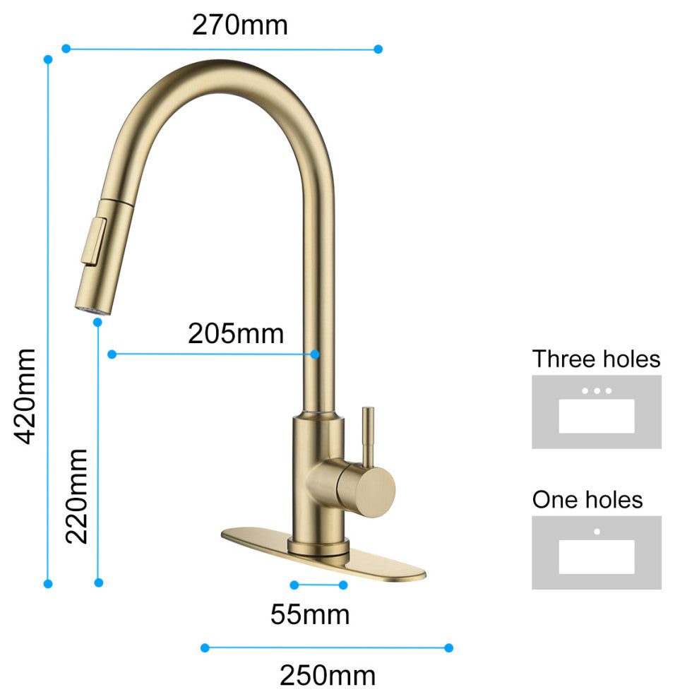 Wellfor Touch Kitchen Sink Faucet With Pull Down Sprayer, Single-Handle, Brushed Gold