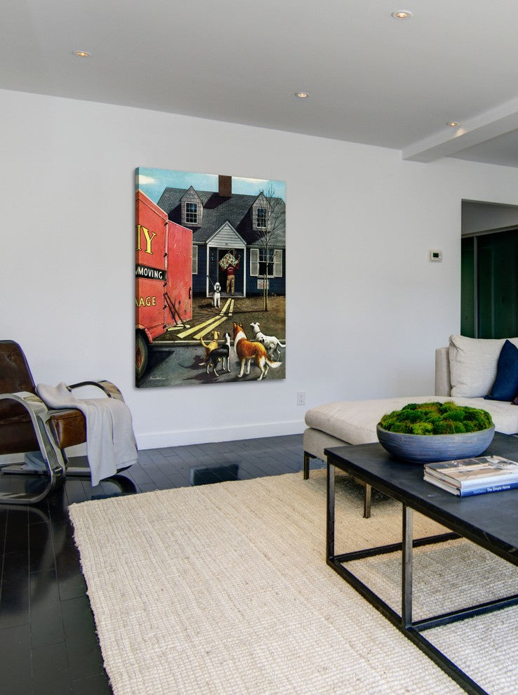 "New Dog in Town" Painting Print on Canvas by Stevan Dohanos