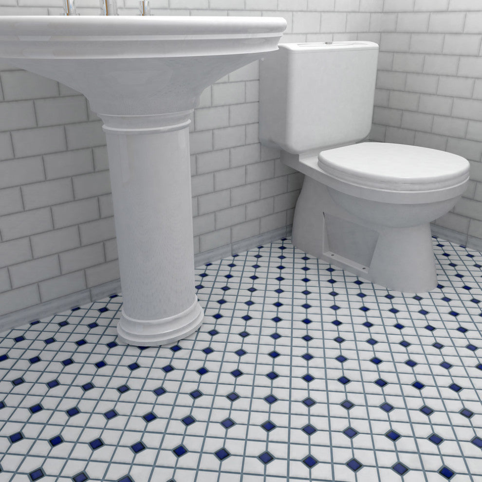 Oxford Matte White w/ Cobalt Dot Porcelain Floor and Wall Tile