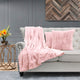 Rabbit Faux Fur Throw Blanket With 2 Pillows, Peach Echo