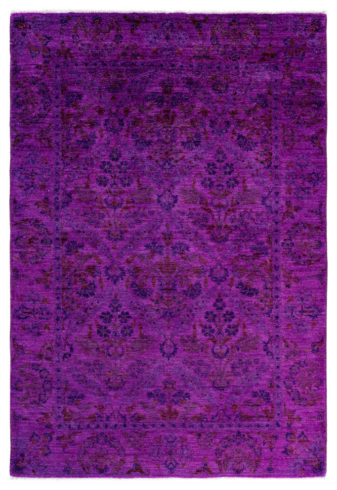 Overdyed One-of-a-Kind Hand-Knotted Area Rug Blue, 4' 4" x 6' 1"