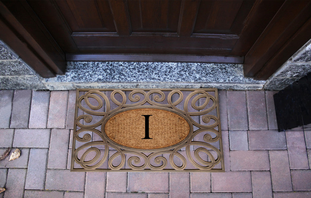 A1HC Rubber & Coir Elegant Circles Princess Doormat, Monogrammed, I