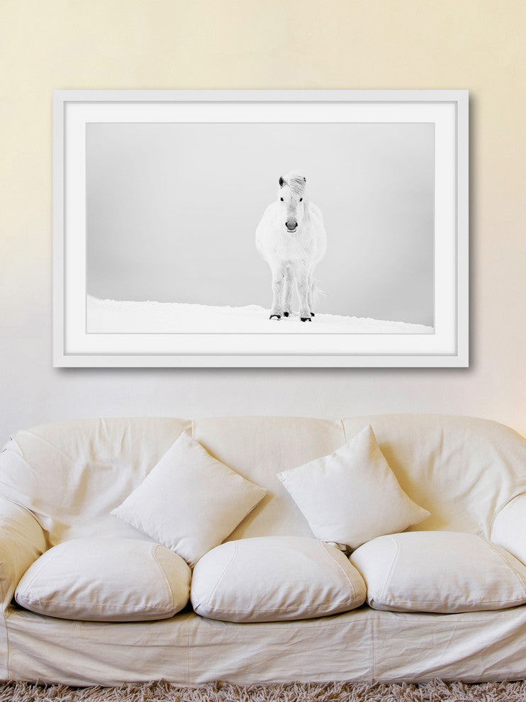 Marmont Hill, "Snowy White Horse" Framed Painting Print, 30x20