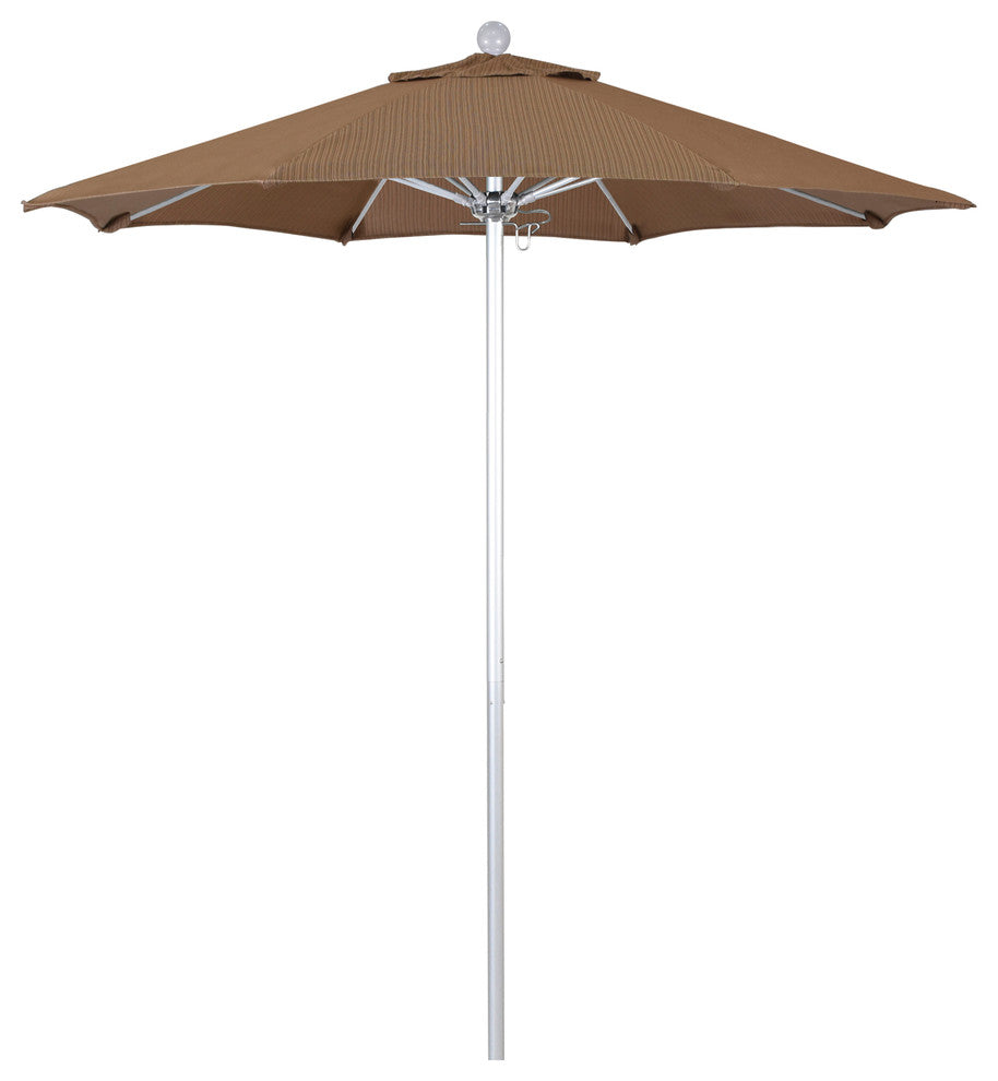 7.5' Silver Anodized Push Lift Aluminum Umbrella, Terrace Sequoia Olefin
