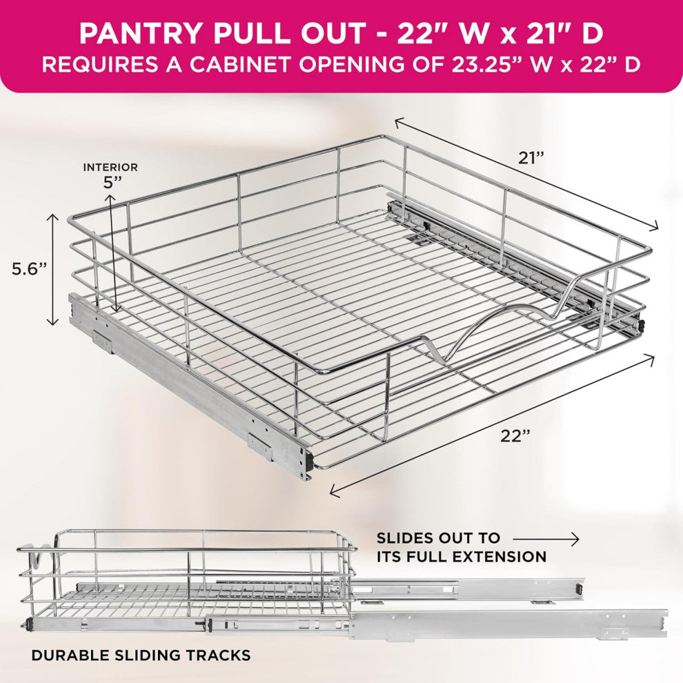 TARTO Heavy-Duty Pull Out Cabinet Organizer - Pantry Drawer Slide Out Caddy, 22"x21"