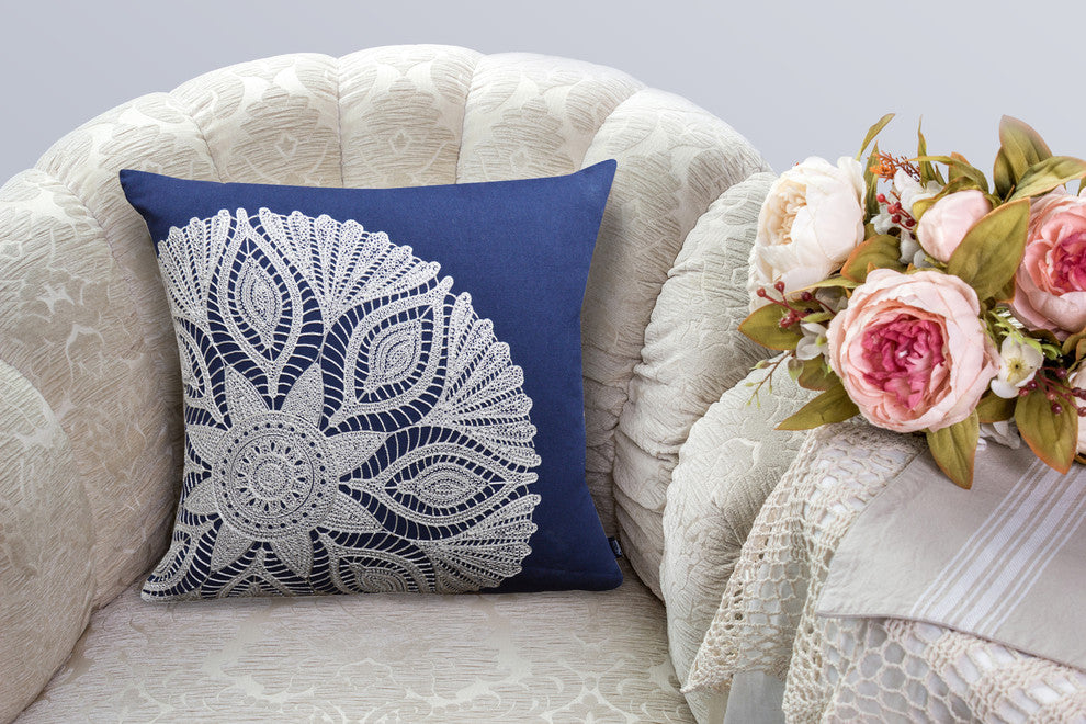 Caitlin 20"x20" Indigo Crochet Motif Pillow