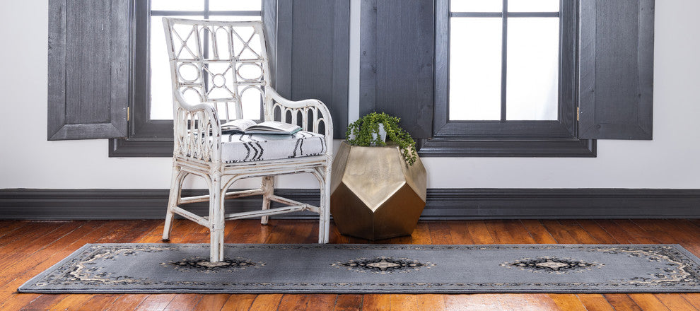 Unique Loom Gray Washington Reza 2' 2 x 8' 2 Runner Rug