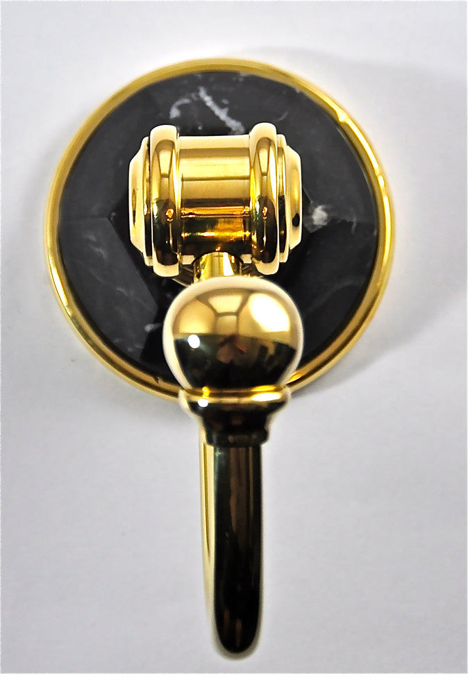 Robe Hook With Nero Marquina Marbel Accents, Matt Nickel
