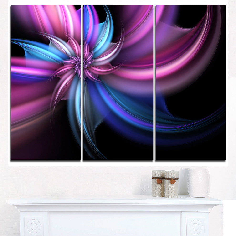 "Purple and Blue Psychedelic Flower" Metal Wall Art, 3 Panels, 36"x28"