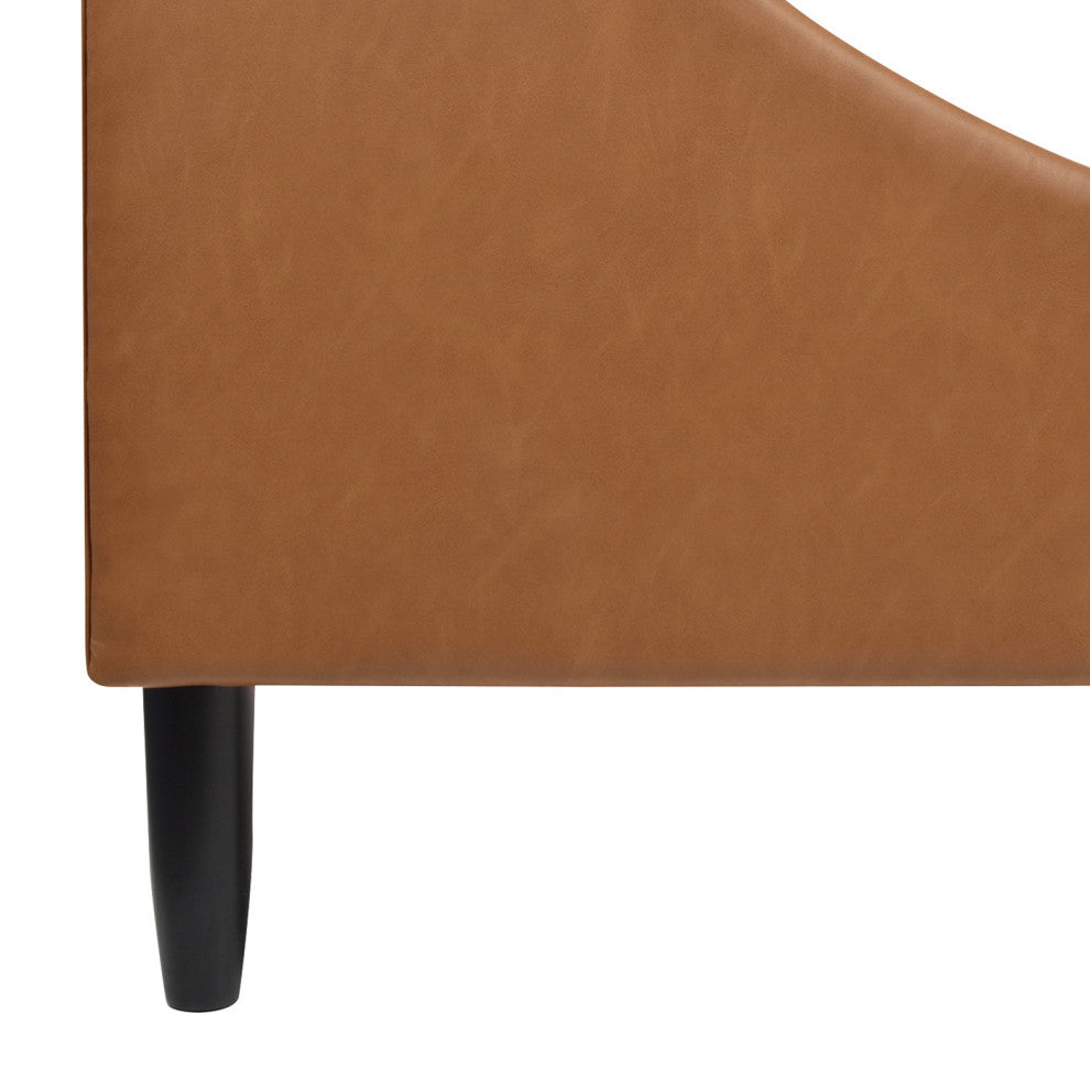 Aspen Modern Vertical Tufted Upholstered Platform Bed, Caramel Tan Brown Faux Leather, King