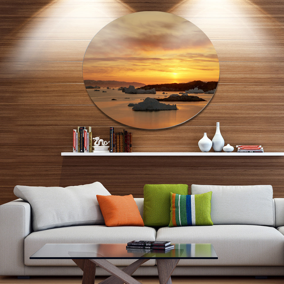Huge Icebergs On Arctic Ocean, Seashore Disc Metal Artwork, 23"