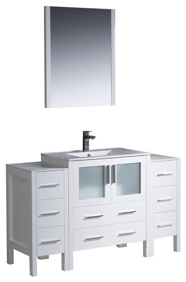 Torino 54" White Modern Bathroom Vanity With 2 Side Cabinets, FFT3111CH