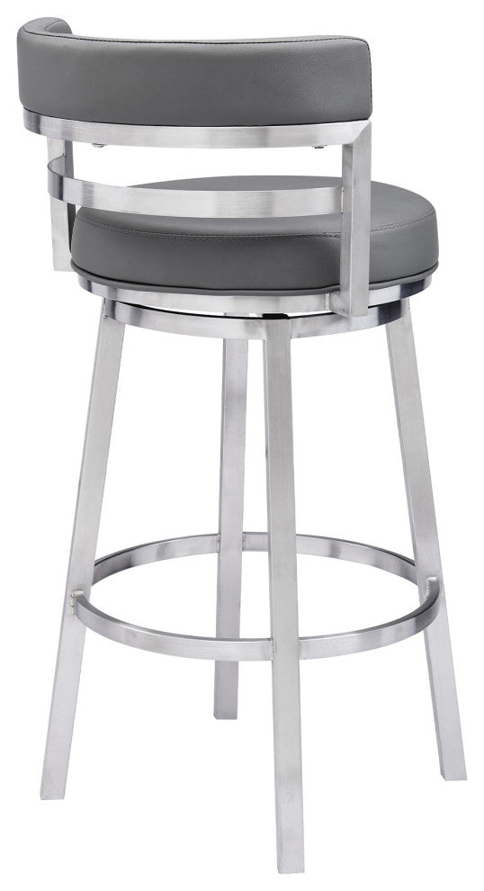 Madrid Contemporary 30" Bar Height Barstool in Brushed Stainless Steel Finish an