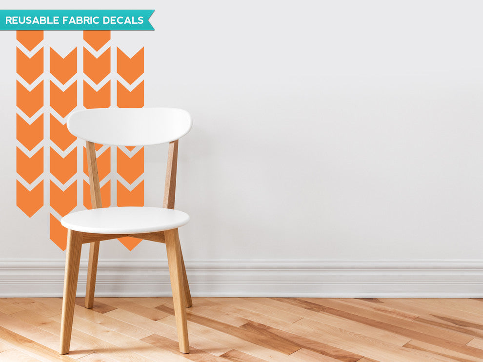 Chevron Arrows Fabric Wall Decals, Set of 26 Chevron Pattern Decals, Orange