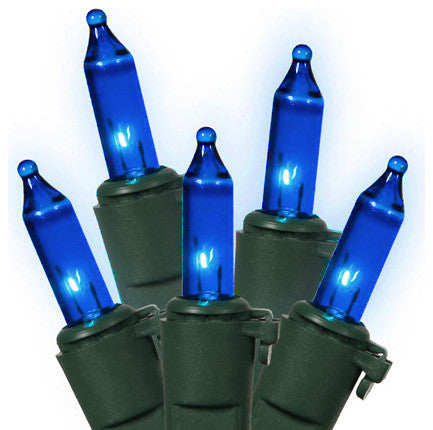Set of 100 Blue Commercial Grade Mini Christmas Lights 5.5" Spacing, Green Wire