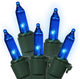 Set of 100 Blue Commercial Grade Mini Christmas Lights 5.5" Spacing, Green Wire