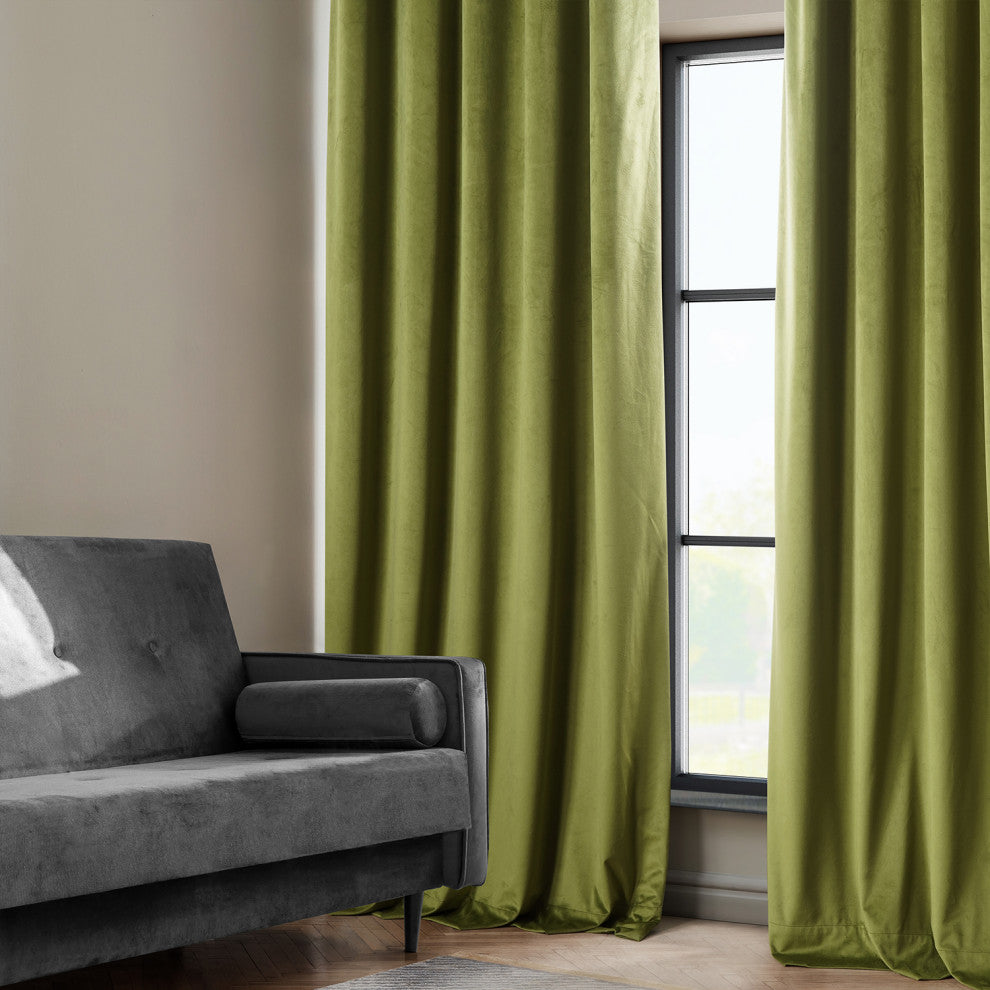 Heritage Plush Velvet Curtain Single Panel, Retro Green, 50"x96"