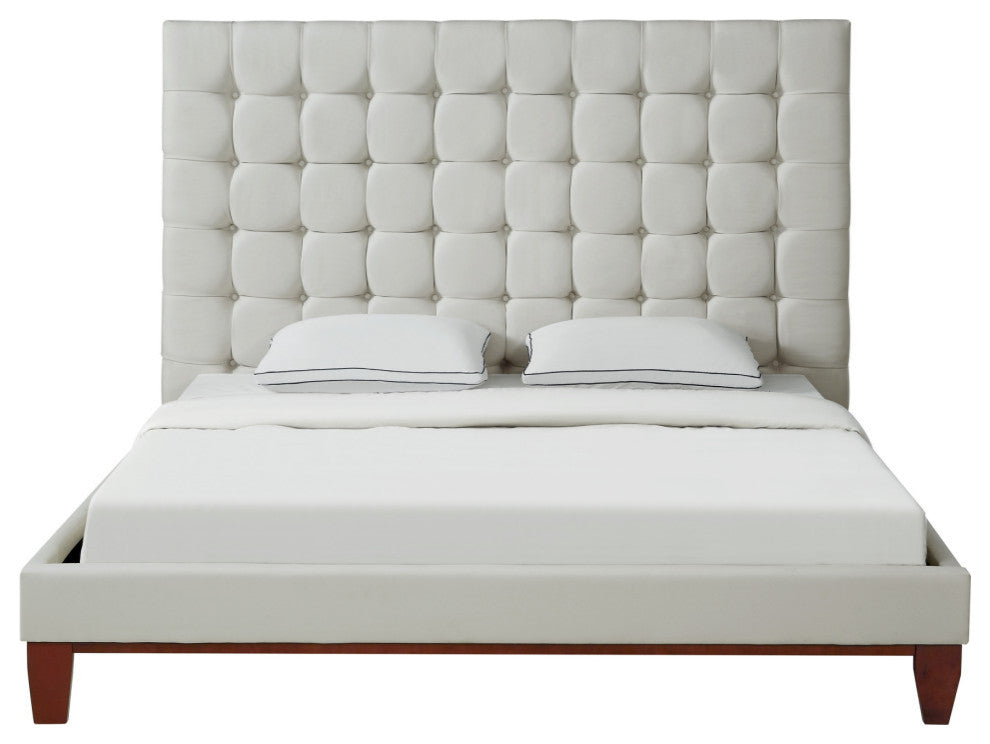 Baldwin Button Tufted Platform Bed, Off White, King