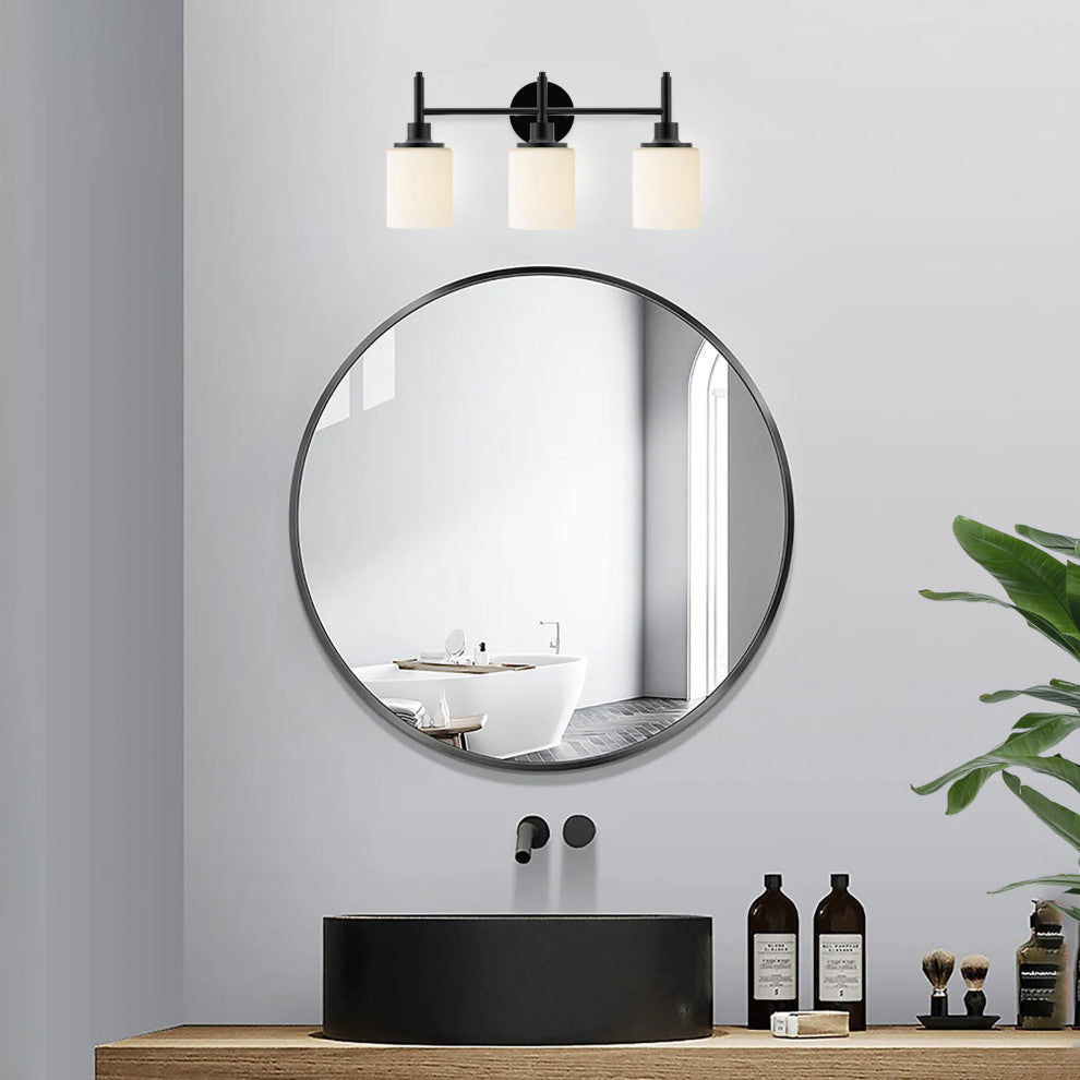 Grady 3-Light Matte Black Finish White Glass Shade Vanity Light