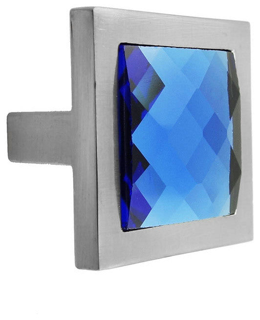 MultiFaceted Blue Aquamarine Brushed Nickel Square Manor Knob