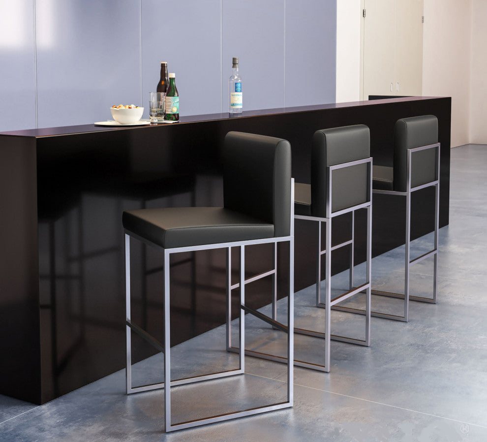 Simple Modern Gray Bar Stool With Cushioned Back