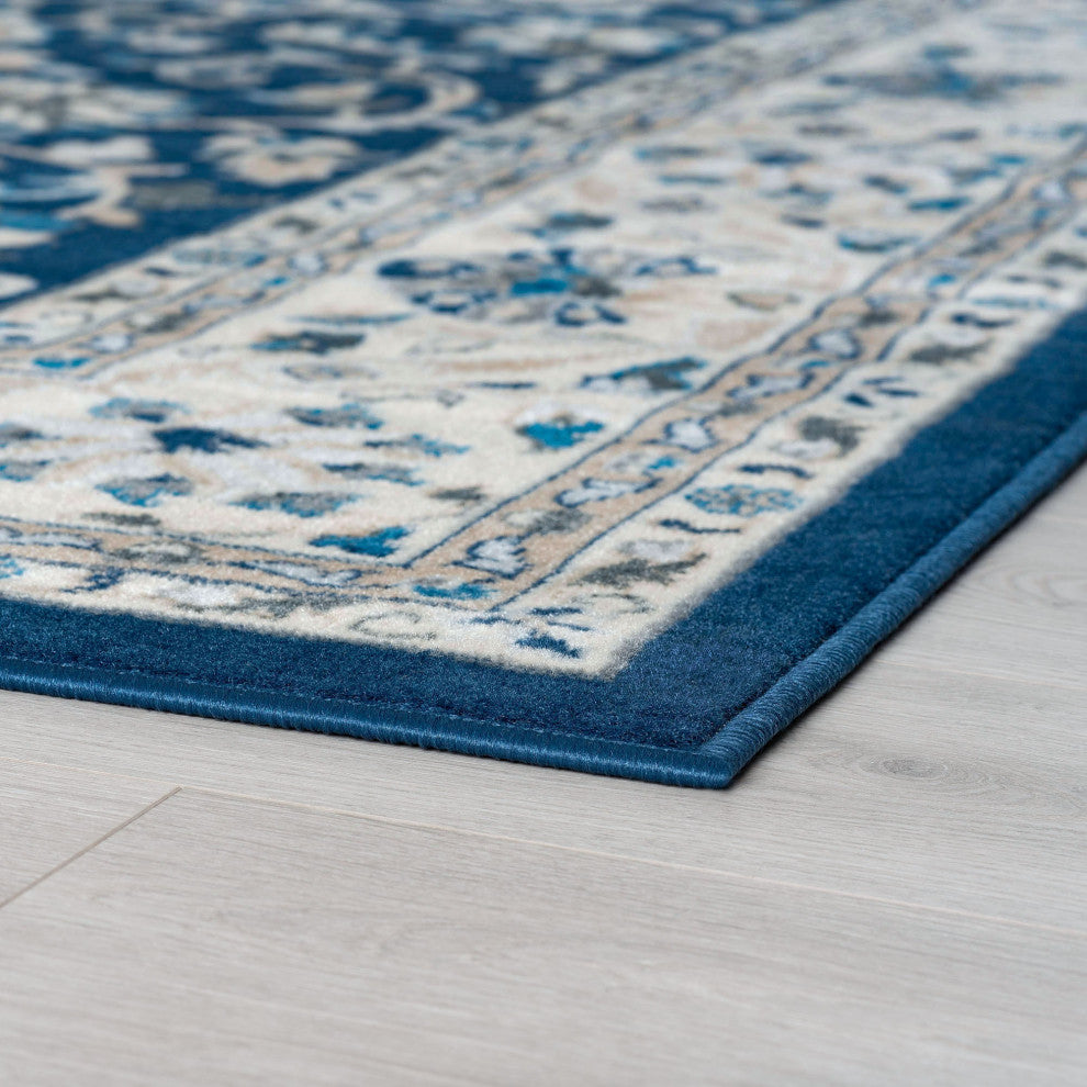 Tessie Traditional Floral Dark Blue Rectangle Area Rug, 7.6'x10'