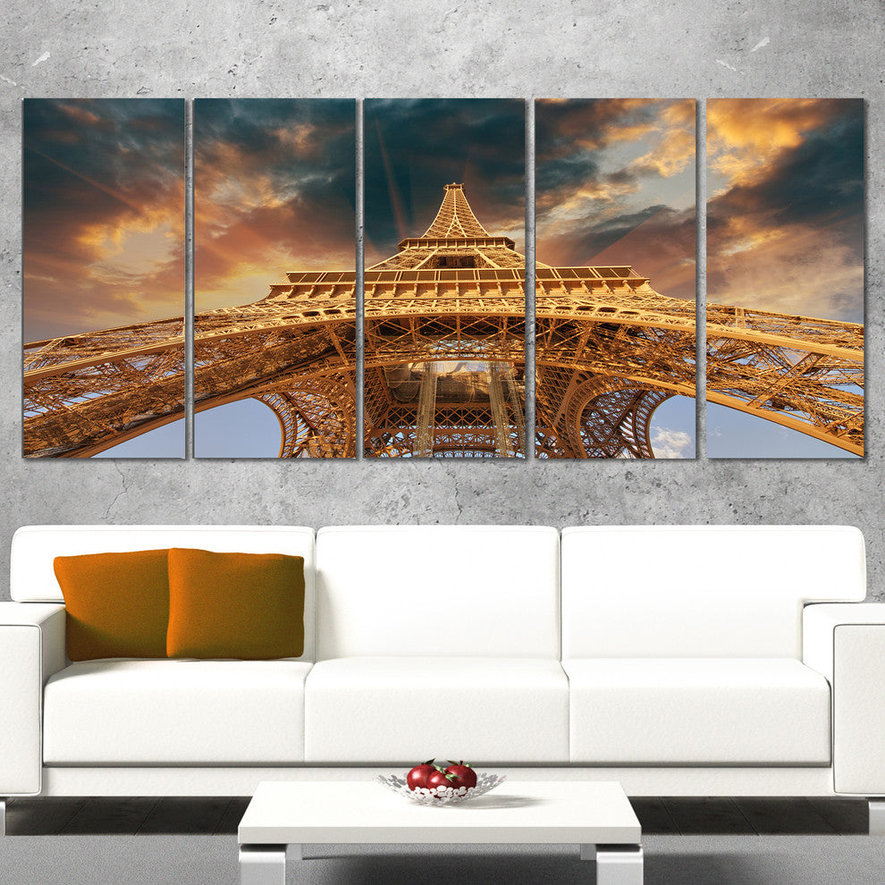 "Paris Eiffel Tower in Paris With Sunset Colors" Wall Art, 60"x28", 5-Panels