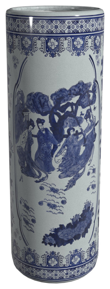 24" Ladies Blue and White Porcelain Umbrella Stand
