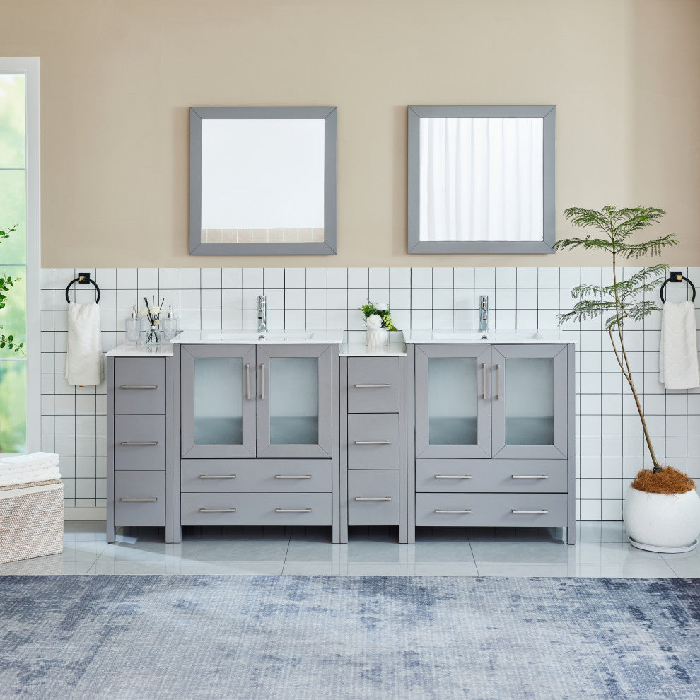 Vanity Art Vanity Set With Ceramic Top, 84", Gray