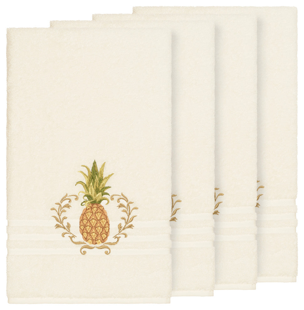 Linum Home Textiles Welcome Embellished, Cream, Bath Towel, 4-Piece Set